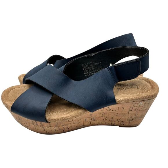 Jessica Cline Women's Leather Dreamer Cross-Strap Cork Wedge Sandals Size 8.5M - Picture 5 of 12